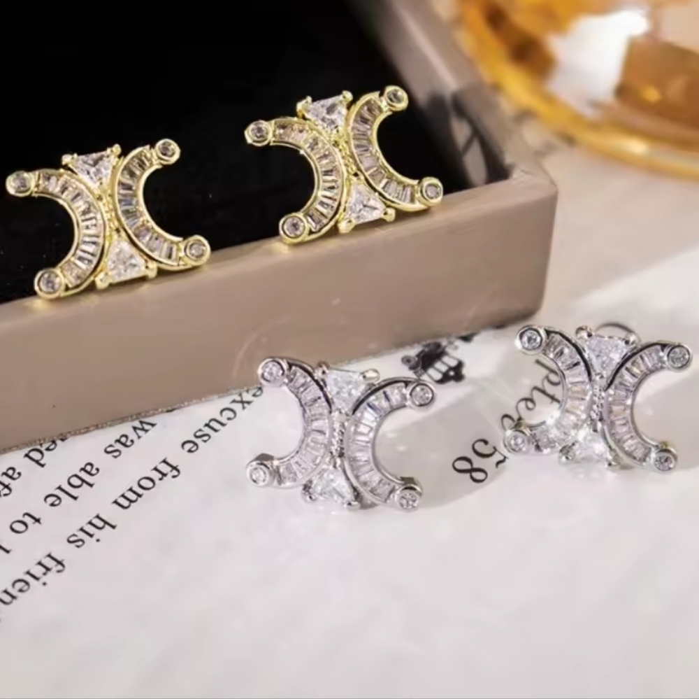 Gold Plated Zircon Letter Luxury Earrings